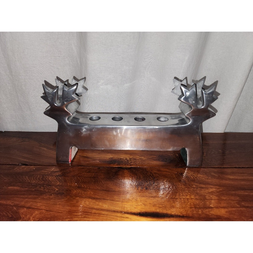 Vintage Reindeer Candle‎ Holder Polished Aluminum